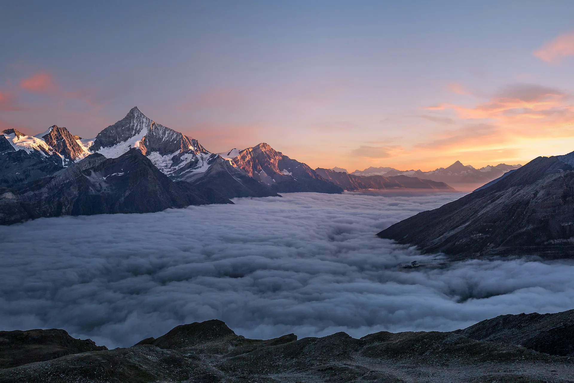 Crisp highland mountain valley and lake for a trekking retreat