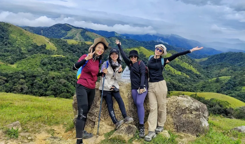 Small trekking group preparing for a private guided trek in Vietnam